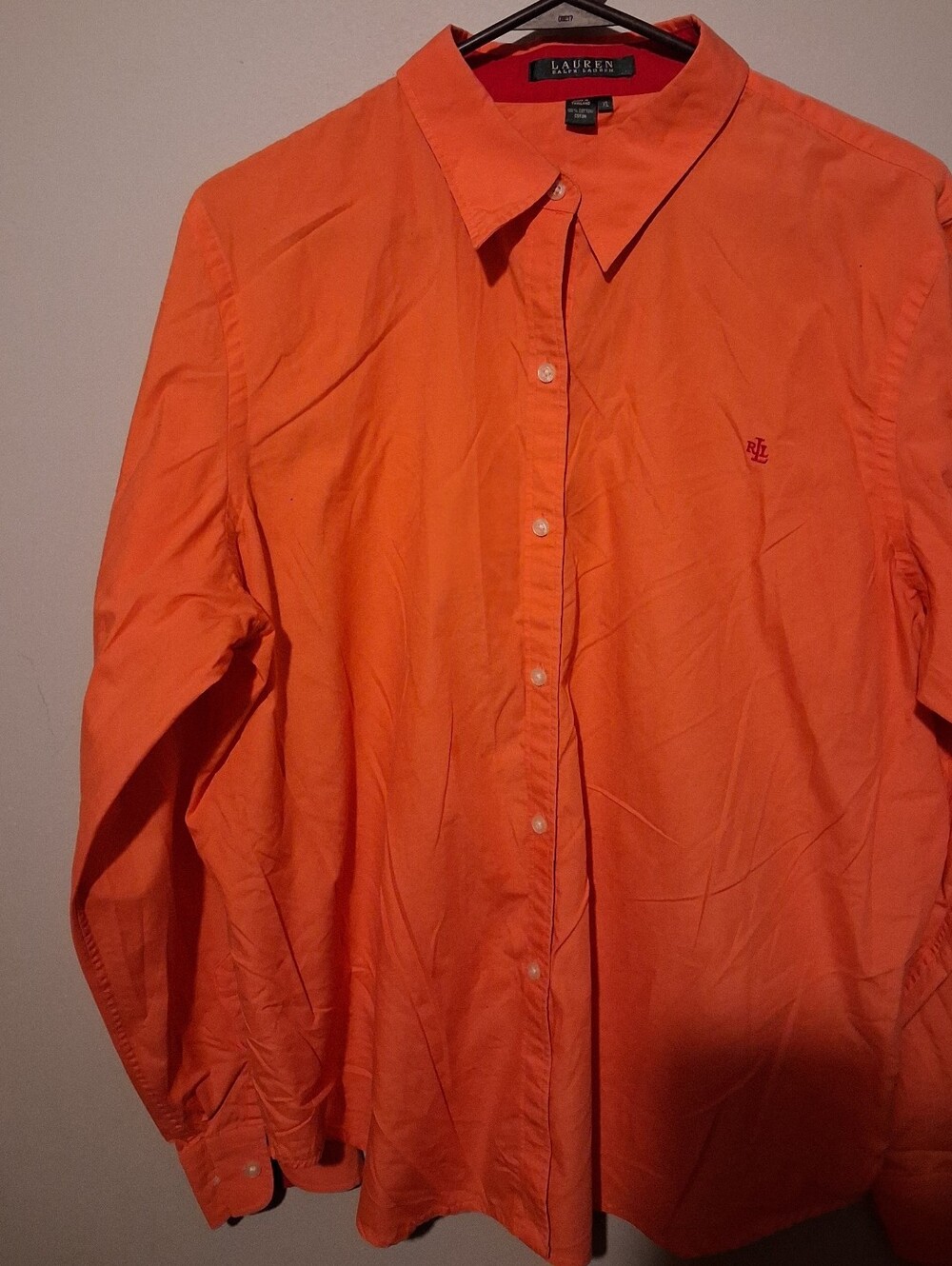 Lauren Ralph Lauren Coral Pink 100% Cotton Embroidered Button-Up Shirt XL Preppy